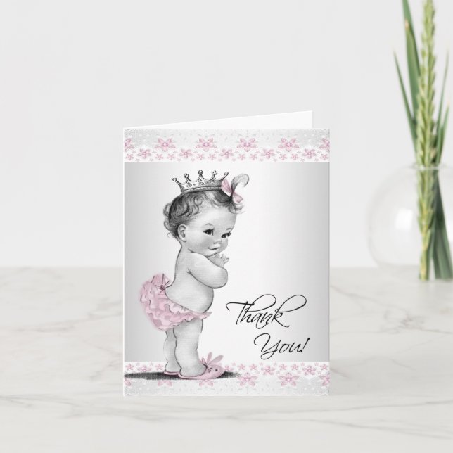 Vintag Pink Princess Baby Dusche Danke Karten (Vorderseite)