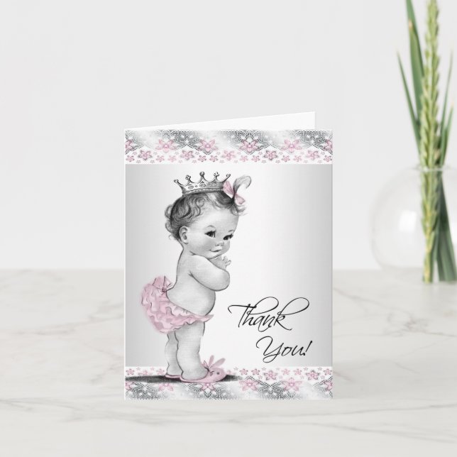 Vintag Pink Princess Baby Dusche Danke Karten (Vorderseite)