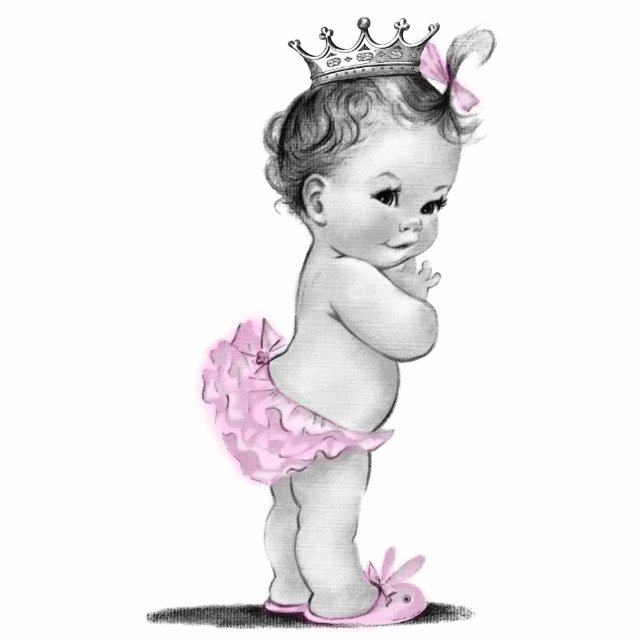 Vintag Pink Princess Baby Girl Dusche Freistehende Fotoskulptur (Vorne)