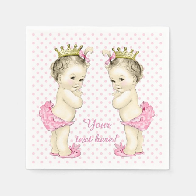 Vintag Pink Princess Twin Baby Girl Dusche Serviette (Vorderseite)