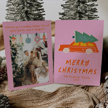 Vintag Pink Red Truck Funky Abstrakte Weihnachten
