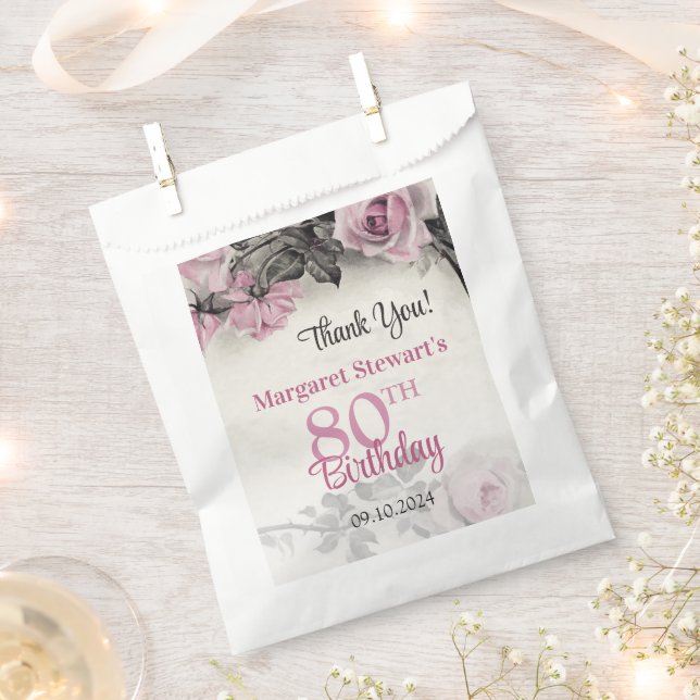 Vintag Pink Roses 80. Geburtstag Geschenktütchen (Ausgeschnitten)