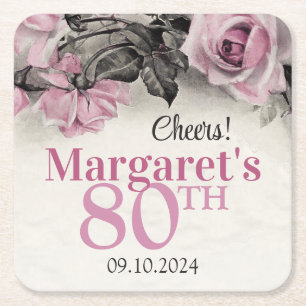 Vintag Pink Roses 80. Geburtstag Rechteckiger Pappuntersetzer
