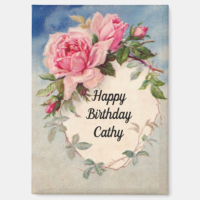 Vintag Pink Roses Birthday Magnet (Vorderseite)