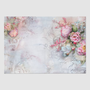 Vintag Pink Roses Botanisches Ephemera Decoupage Seidenpapier
