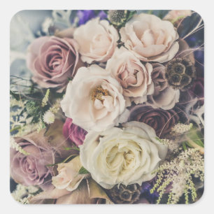 Vintag Pink Roses Bouquet Wedding Stickers