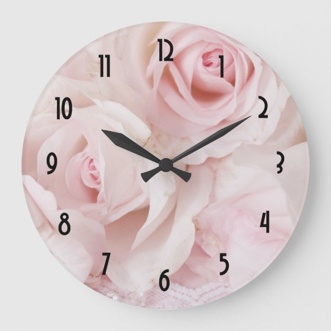 Vintag Pink Roses Elegante Bouquet Große Wanduhr (Vorderseite)
