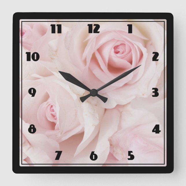Vintag Pink Roses Elegante Bouquet Quadratische Wanduhr (Vorderseite)