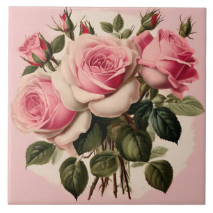 Vintag Pink Roses Floral Bouquet Fliese