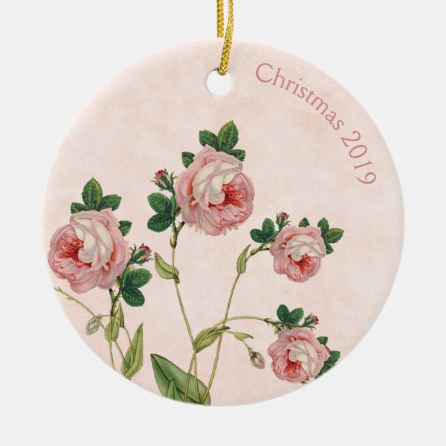Vintag Pink Roses Weihnachten Keramik Ornament (Vorne)