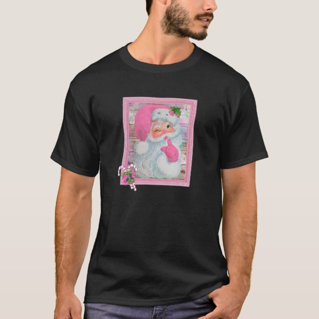 Vintag Pink Santa Beautiful Christmas Grafik T-Shirt (Vorderseite)