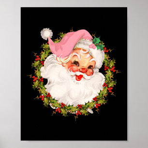Vintag Pink Santa Claus Frohe Weihnachten Pajamas  Poster