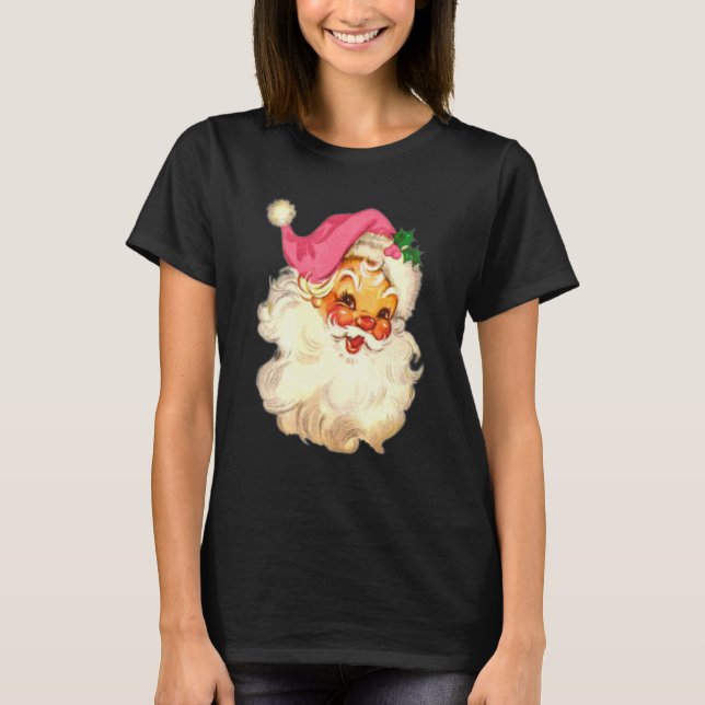 Vintag Pink Santa Claus Pink Weihnachtsdesign T-Shirt (Vorderseite)