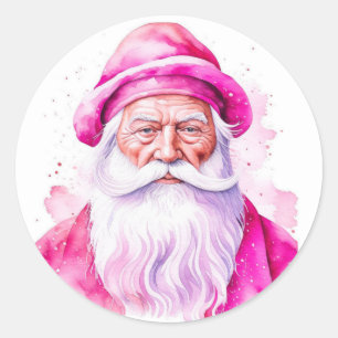 Vintag Pink Santa Retro Weihnachten Runder Aufkleber