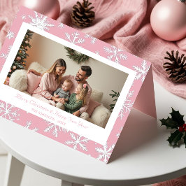 Vintag Pink Snowflakes Weihnachten Foto Urlaub Karte