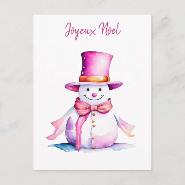 Vintag Pink Snowman Retro Personalisierte Weihnach Postkarte (Vorderseite)