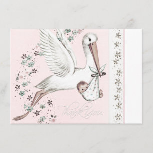 Vintag Pink Stork Babydusche Vielen Dank Dankeskarte