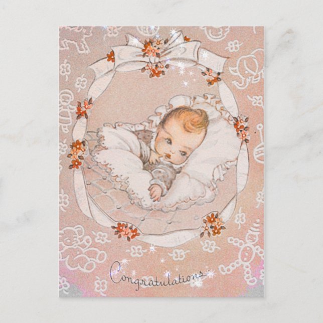 Vintag Pink Sweet Baby Postkarte (Vorderseite)