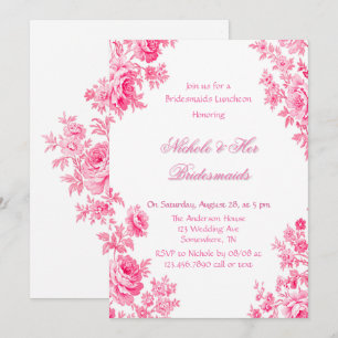 Vintag Pink Toile Blume Bridesmaids Luncheon Einladung