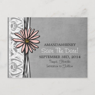 Vintag Pink und Graue Daisy Save the Date Ankündigungspostkarte