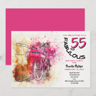 Vintag Pink Watercolor Girly Bicycle Geburtstag Einladung