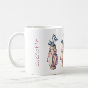 Vintag Pink Watercolor Golfklubs Personalisiert Kaffeetasse