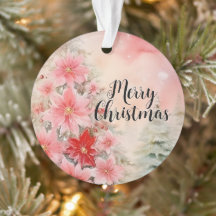 Vintag Pink Watercolor Poinsettia Weihnachtsbaum