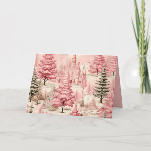Vintag Pink Weihnachts-Pine-Bäume Weihnachtskarte Feiertagskarte