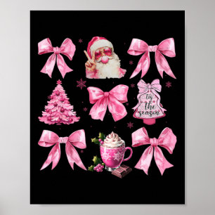 Vintag Pink Weihnachtscoquette Bow Pink Santa Cla Poster
