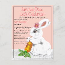 Vintag Pink White Bunny Save the Date Babydusche