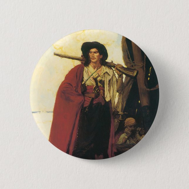 Vintag Pirates Buccaneer war ein malerischer Fello Button (Vorderseite)