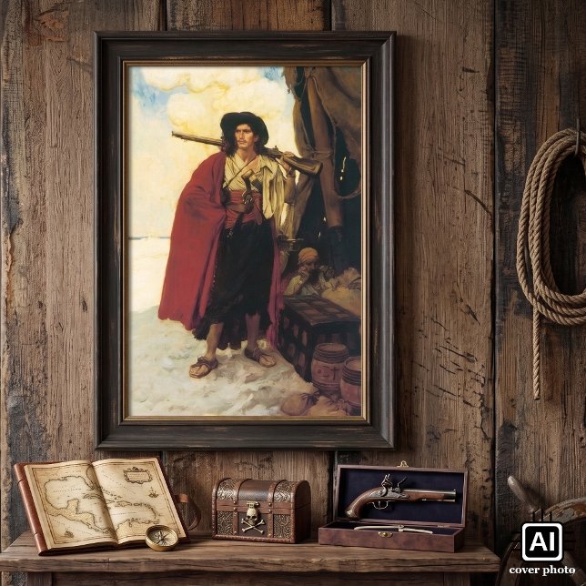Vintag Pirates Buccaneer war ein malerischer Fello Poster (Vintage illustration pirate image featuring The Buccaneer was a Picturesque Fellow by Howard Pyle.)