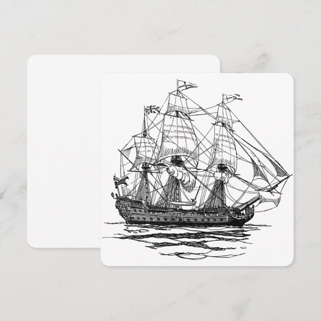 Vintag Pirates Galleon Gun Ship Sketch Einladung (Vorne/Hinten)