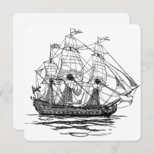 Vintag Pirates Galleon Gun Ship Sketch Einladung