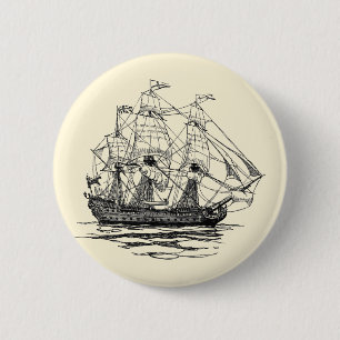 Vintag Pirates Galleon, Sketch eines 74-Gun-Schiff Button