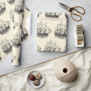 Vintag Pirates Galleon, Sketch eines 74-Gun-Schiff Geschenkpapier