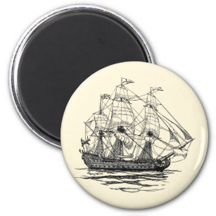 Vintag Pirates Galleon, Sketch eines 74-Gun-Schiff Magnet