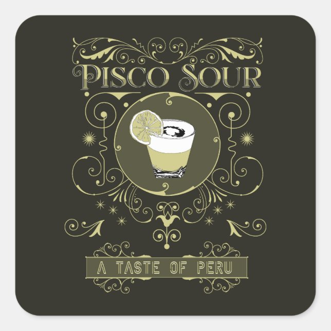Vintag Pisco Sour Quadratischer Aufkleber (Vorderseite)