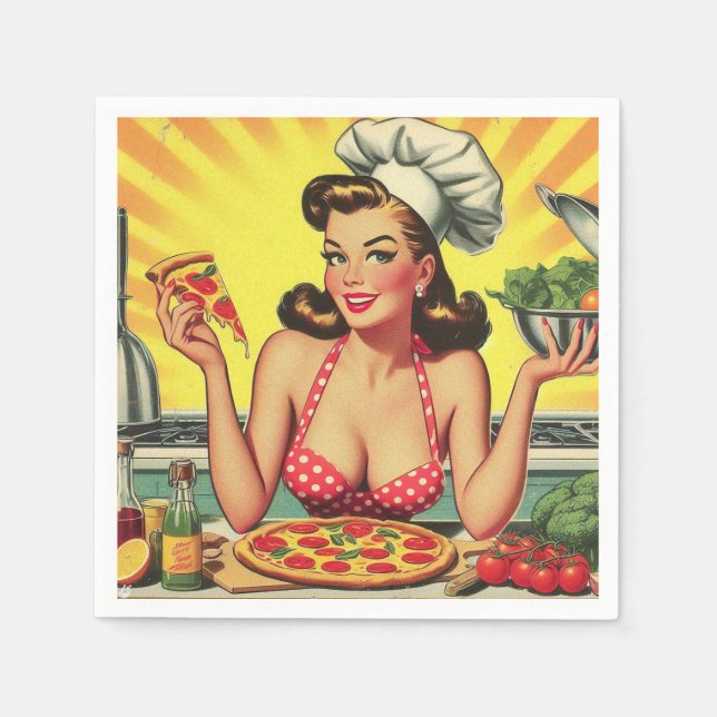 Vintag Pizza Girl Serviette (Vorderseite)