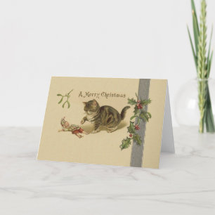 Vintag Playful Kitten Weihnachtsgrüßkarte Feiertagskarte