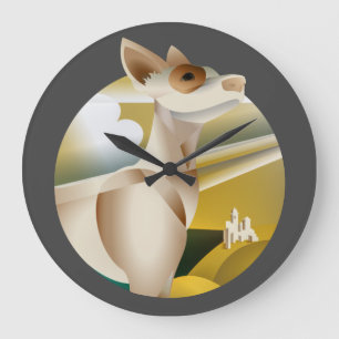 Vintag Podenco Art Deco Dog Große Wanduhr