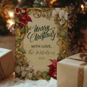 Vintag Poinsettia Gold Scroll Weihnachten