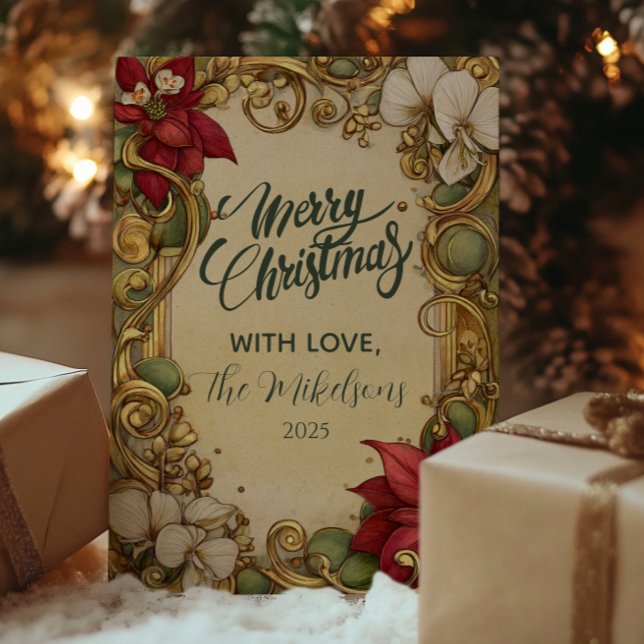 Vintag Poinsettia Gold Scroll Weihnachten (Von Creator hochgeladen)