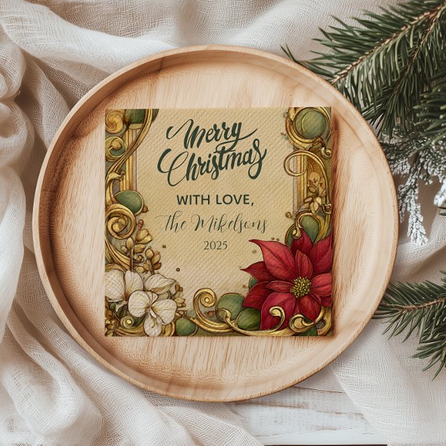 Vintag Poinsettia Gold Scroll Weihnachten Serviette (Von Creator hochgeladen)