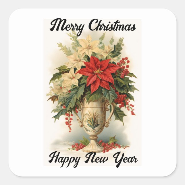 Vintag Poinsettia Holiday Sticker (Vorderseite)