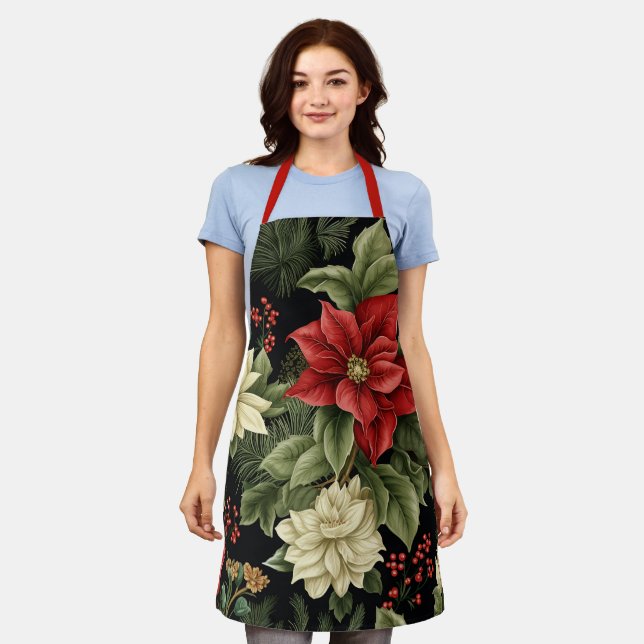 Vintag Poinsettia Weihnachten Schürze (Getragen)