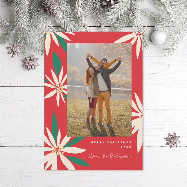 Vintag Poinsettias Christmas Foto Vertikal Feiertagskarte (Von Creator hochgeladen)