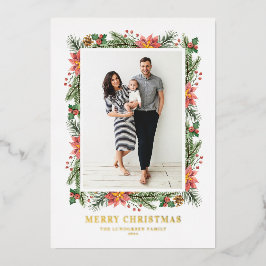 Vintag Poinsettias Pine Needles Frohe Weihnachten Folien Feiertagskarte