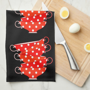 Vintag Polka dot teacup rot-weiß whimsissil Geschirrtuch
