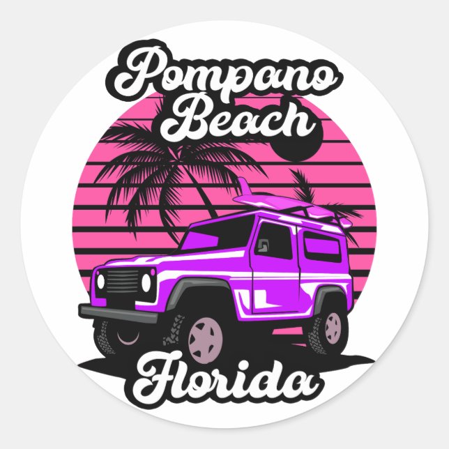 Vintag Pompano Beach Florida Runder Aufkleber (Vorderseite)